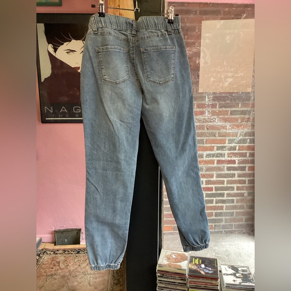 Rewash Women's Blue Jean joggers pull on mid rise stretch - Picture 5 of 5